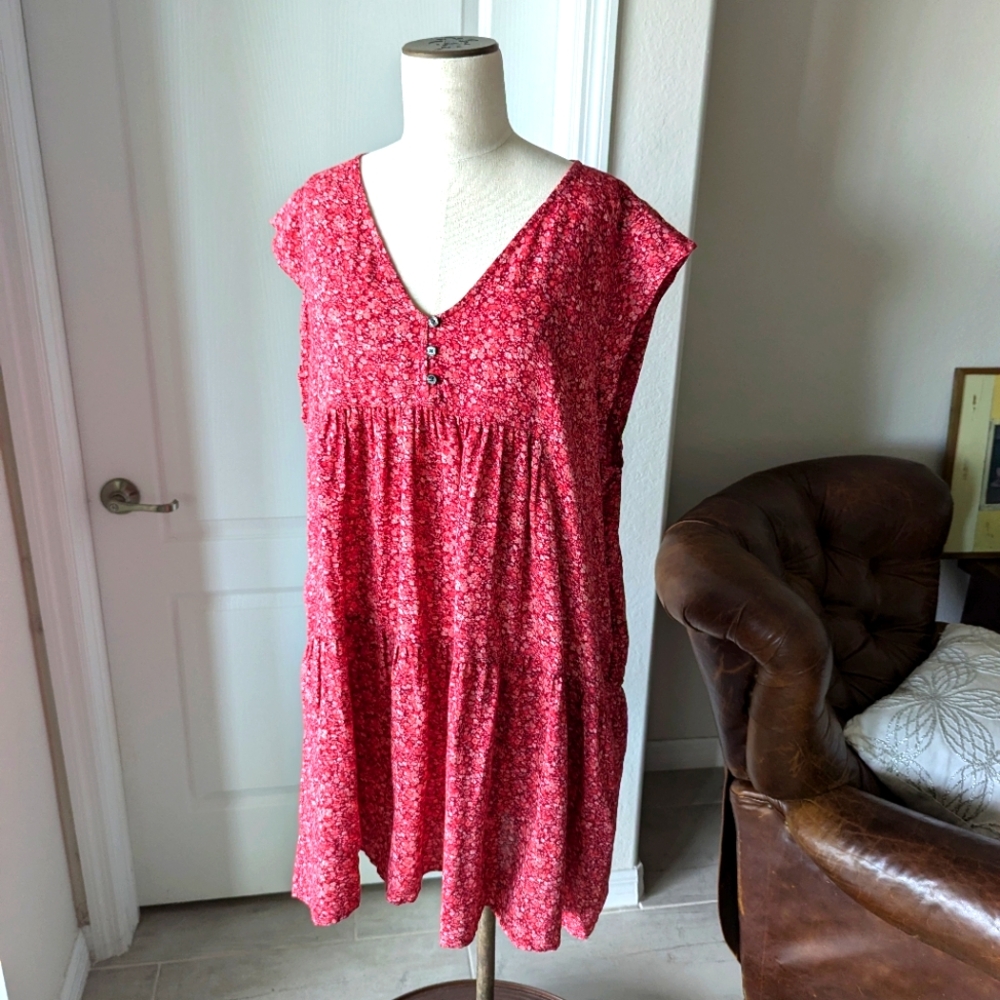 NWT Lucky Brand Red Floral Baby Doll Dress